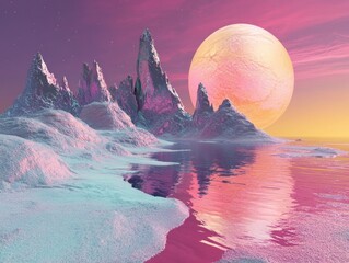 fantasy landscape with moon, surrealism style image
