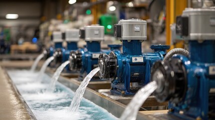 A sequence of images displaying the water pump systems testing phases initial setup water flow initiation pressure monitoring and performance evaluation captured in a clean welllit