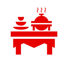 Buffet table for wedding reception flat vector object. Hotel restaurant. Multiple hot and cold dishes.