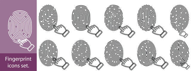 Fingerprint vector icons. Finger print id authentication symbol set.