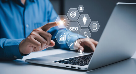 Seo optimization strategy digital marketing content online business website search engine ranking laptop