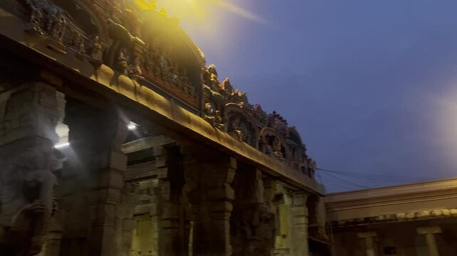 Close-Up Video of Intricate Mandapam Sculpture Inside Temple.