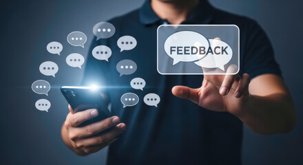 Naklejka premium Feedback customer service online review survey satisfaction rating experience testimonial comment analysis 98