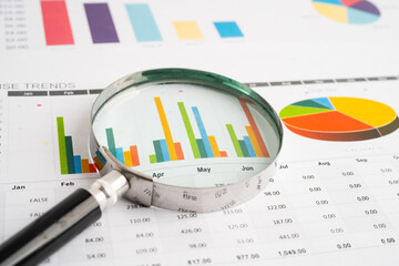 Magnifying glass on charts graphs paper. Financial development, Banking Account, Statistic,...