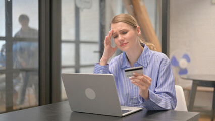 Young Woman Reacting to Disturbed Online Banking, Online Shopping