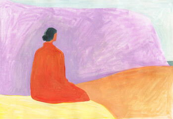 mind and meditation. watercolor illustration