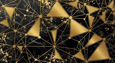 Fototapeta premium Luxury gold geometric pattern on black marble background elegant modern design template backdrop