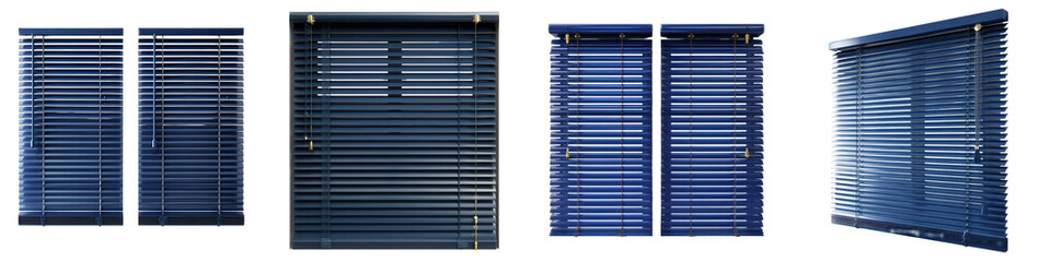 Set of Modern Blue Window Blinds Isolated on White Background