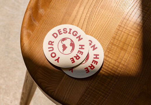Mockup Of Customized Round Drinks Coasters On Table