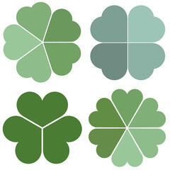 Beautiful green clover, four leaf clover, three leaf clover, beautiful and cute patterns for making fabric patterns, three leaves, gradient color, light green