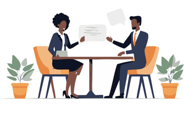 Fototapeta premium Businessman and businesswoman talking about business