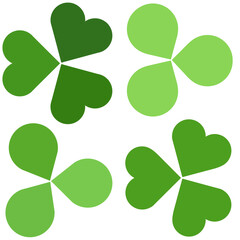 Beautiful green clover, four leaf clover, three leaf clover, beautiful and cute patterns for making fabric patterns, three leaves, gradient color, light green