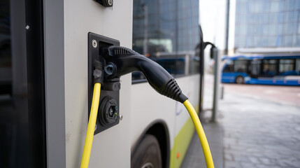cable handle at electric bus charging station 