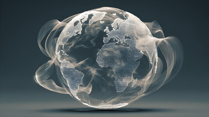 Obraz premium Digital Earth Globe with Flowing Energy Waves Global Network Concept
