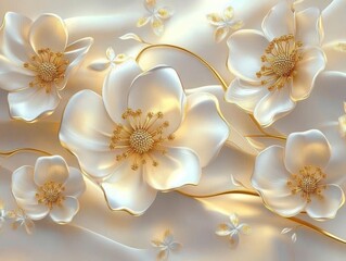 Elegant floral background white flowers and gold accents beautiful blossom design art deco