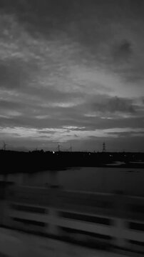 Infrared Night Capture of Highway Flyover in Motion Footage.
