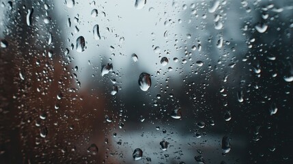 Raindrops on Window Glass during Stormy Weather