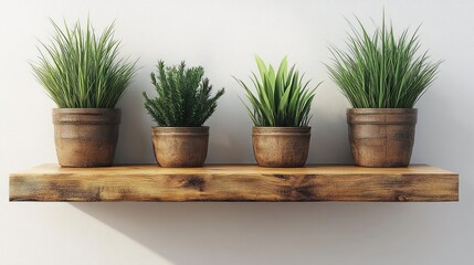 Fototapeta premium Wooden shelf with potted plants
