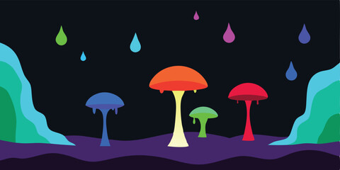 Enchanted Rainbow Mushroom Forest A Dreamlike Digital Art Piece