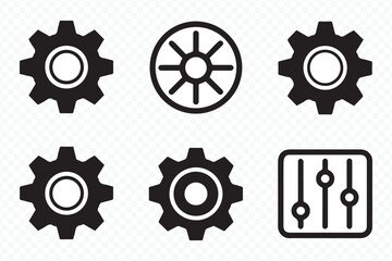 collection of mechanical gear symbols and adjustable settings sliders in vector format for web app software ui design