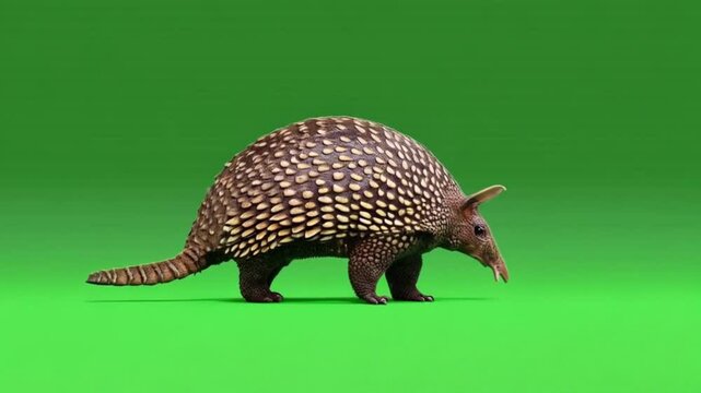 Armadillo walking on a green screen with its shell and tail visible in a studio setting green screen animal video