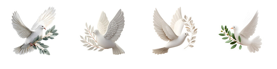 Dove with Olive Branch - Set of Peaceful Watercolor Illustrations