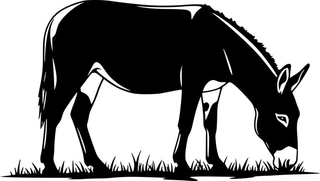 black donkey eating grass, side view clip art preview