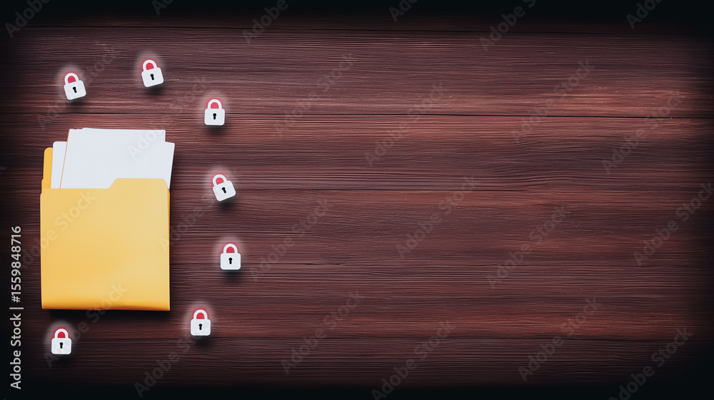 Poster data protection illustration: a visual representation of data security, with a file folder surrounde
