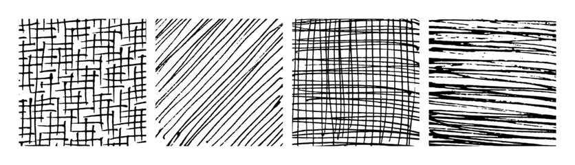 Set of monochrome hand-drawn crosshatch textures