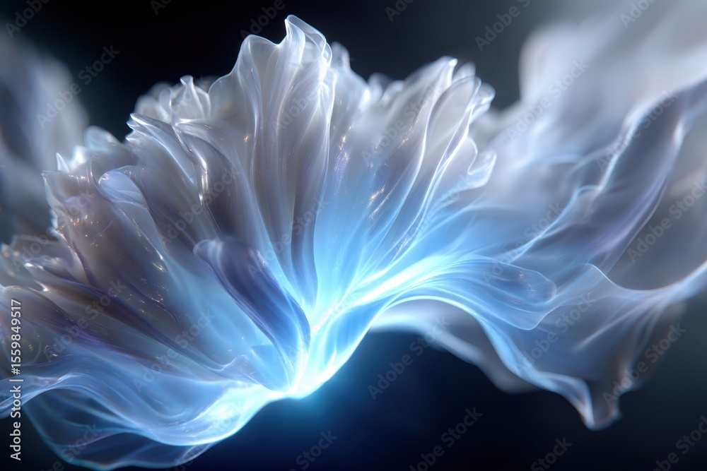 Poster ethereal light flows in mesmerizing patterns against a dark backdrop creating a dreamlike effect