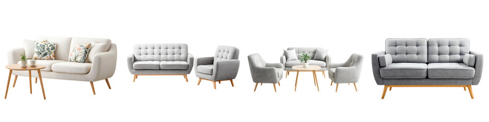 Modern Living Room Furniture Set on White Background