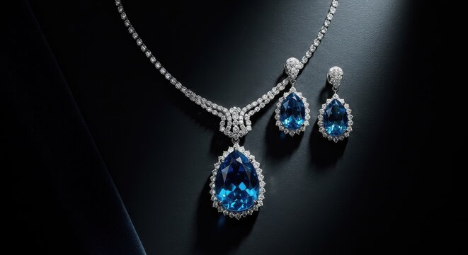 Elegant jewelry set with blue topaz and diamond accents