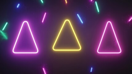 Vibrant Neon Triangles: A Retro-Futuristic Glow Against Dark Backdrop