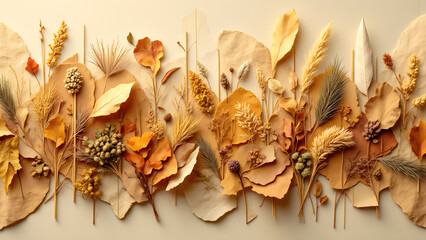 Layered botanicals. Amber light & grainy texture create abstract repeating patterns. Clean backdrop. Botanical fibers.