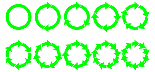 Circle arrow charts. Circle diagram infographic set, spinning arrow, repeat circle combinations and reload icon vector set. Business strategy workflow process infographic elements, circular statist