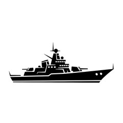 Obraz premium Warship Icon Vector – Modern Battleship Silhouette Illustration