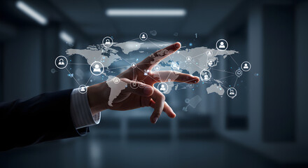 Hand Holding Global Quality Assurance Network Interface – Data Integration, System Performance Monitoring, QA Testing, Compliance, Technology Concept Video

