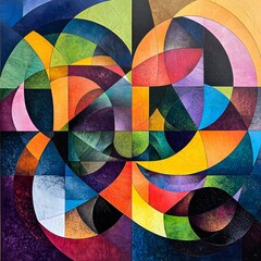 Fototapeta premium Abstract geometric composition vibrant colors intertwined shapes