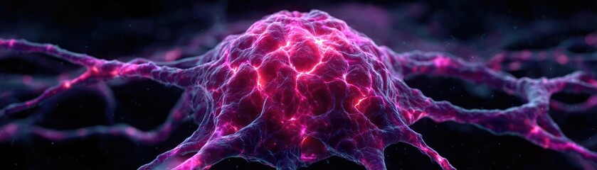 Obraz premium Neural relay with neuron layers and cortex circuit concept. A vivid depiction of a cell structure under microscopic view.