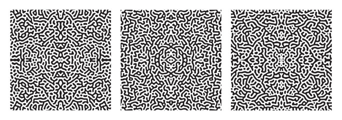 Set of abstract turing symmetric background. Abstract background with intricate and symmetrical maze-like lines. Vector illustration.