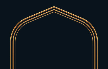 Realistic golden metal Arabic golden arch. 3d golden architectural elements. Modern decoration. Minimal decorative shapes. Vector illustration.