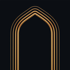 Realistic golden metal Arabic golden arch. 3d golden architectural elements. Modern decoration. Minimal decorative shapes. Vector illustration.