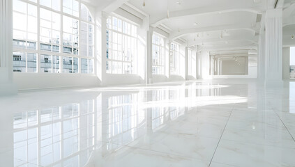 Palacio elegante, blanco, hermoso, impresionante, en gran angular.
