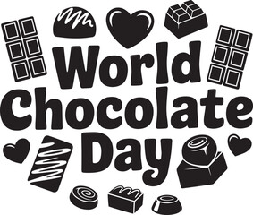 World chocolate day celebration with assorted chocolates and hearts