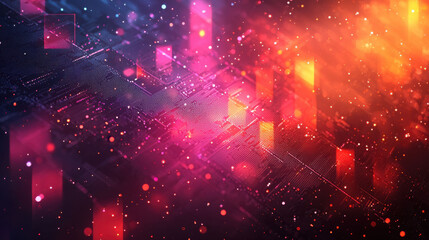 Vibrant abstract background with geometric shapes and glowing particles creating dynamic