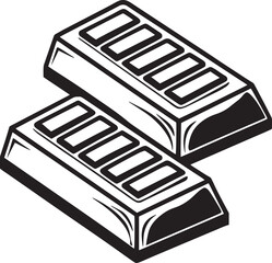 Two stylized black and white chocolate bars with segmented sections