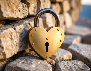 A Heart Lock Behind a Solid Stone Wall Signifying Emotional Isolation