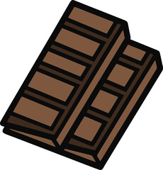 Two stylized brown chocolate bars with black outlines on a white background