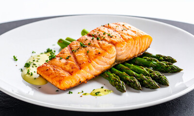 salmon steak with asparagus