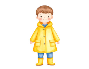 Radiant yellow coat, a boy's cheerful outdoor adventure in nature's embrace youngster
